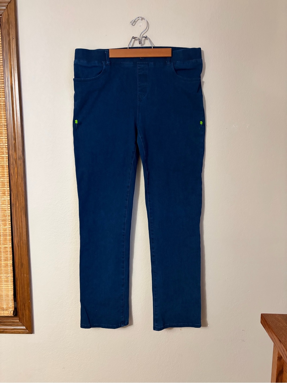 Betabrand XL Yoga Denim Straight Leg Pants Dark Wash DPYP Stretchy Professional